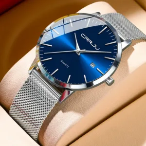 CRRJU Watch for Men, Stainless Steel 40mm with Mesh Strap Mens Watches,Classic Ultra Slim 7mm Men's Wrist Watches Automatic 1
