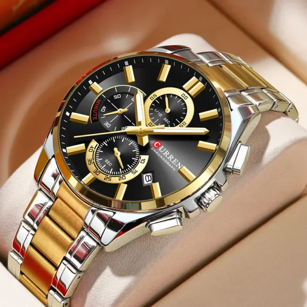 CURREN Men's Watches Top Brand Luxury Watch for Men Original Waterproof Stainless Steel Chronograph Moon Phase Date Rota Dial 4