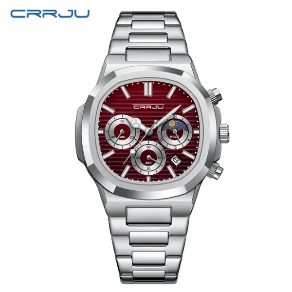 CRRJU Men's Watch Waterproof Luminous Wrist Watch Quartz Stainless Steel Watch for Men Pilot Top Brand Male Watches Chronograph 2
