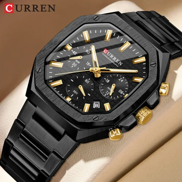 CURREN Top Brand Unique Design Square Vintage Dial Stainless Steel Bracelet New Casual Quartz Men's Watches with Chronograph 1