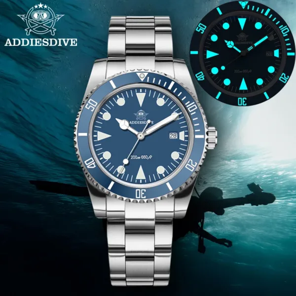 ADDIESDIVE Luxury Men's Analog Watch BGW9 Luminous Ceramic Bezel Bubble Mirror Glass Diver's Watch 200m Quartz Watches AD2068 1
