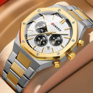CURREN Temperament Men Luxury Fashion Design Gold Men Watches Multifunction Luminous Quartz Male WristWatch Relogio Masculino 1