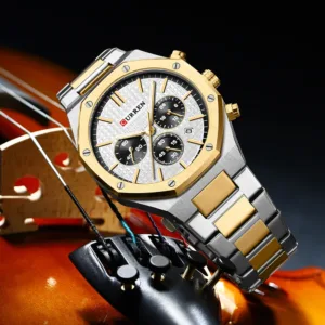 CURREN Temperament Men Luxury Fashion Design Gold Men Watches Multifunction Luminous Quartz Male WristWatch Relogio Masculino 3