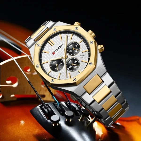 CURREN Temperament Men Luxury Fashion Design Gold Men Watches Multifunction Luminous Quartz Male WristWatch Relogio Masculino 3