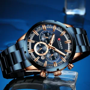 Curren Men's Watch Blue Dial Stainless Steel Band Date Mens Business Male Watches Waterproof Luxuries Men Wrist Watches for Men 3