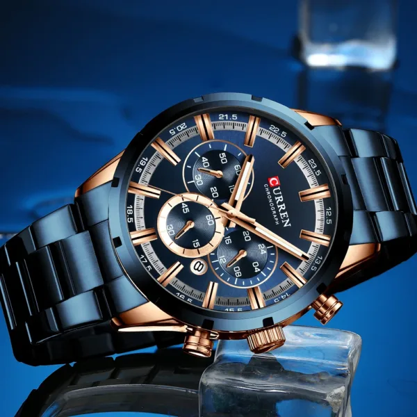 Curren Men's Watch Blue Dial Stainless Steel Band Date Mens Business Male Watches Waterproof Luxuries Men Wrist Watches for Men 3