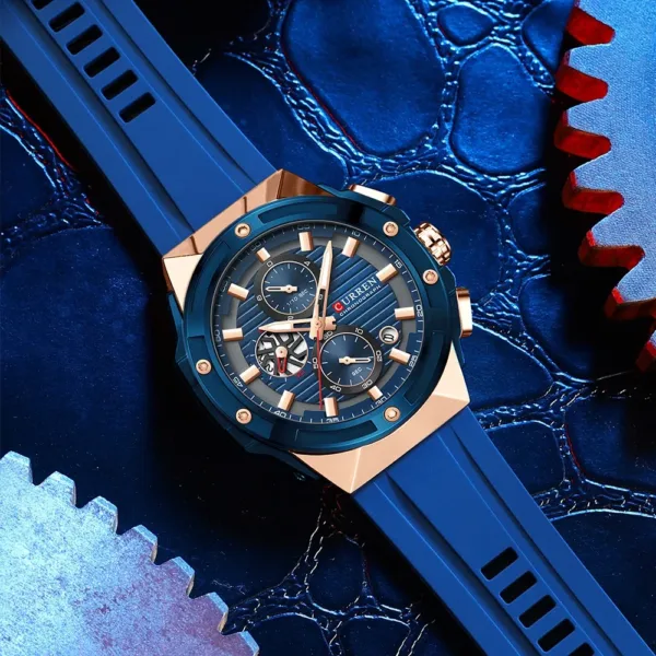CURREN Fashionable Sports Multifunctional Chronograph Quartz Watch with Silicone Strap Creative Design Dial Luminous Hands 5