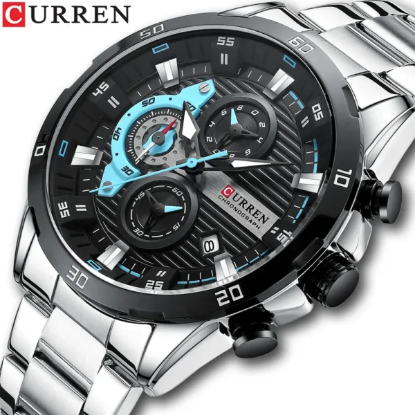 Curren Men’s Watches Top Brand Luxury Chronograph Quartz Men Watch Waterproof Sport Wrist Watch Men Stainless Steel Male Clock 1