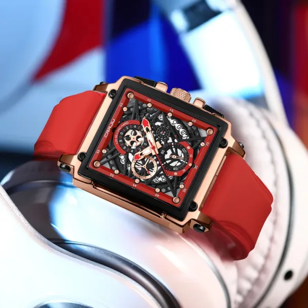 CRRJU Fashion Sports Watches with Large Dial Unique RectangularHollow Design Quartz Wristwatches with Chrongraph Auto Date 5