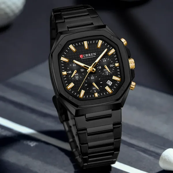 CURREN Top Brand Unique Design Square Vintage Dial Stainless Steel Bracelet New Casual Quartz Men's Watches with Chronograph 2