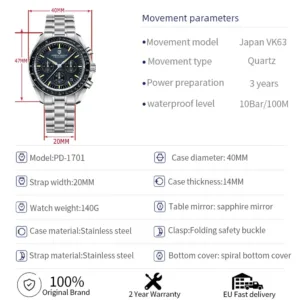 2025 New PAGANI DESIGN Tribute to CK2998 Moon Watch Retro Luxury Quartz Watches For Men Stainless steel Sport Chronograph Man 6