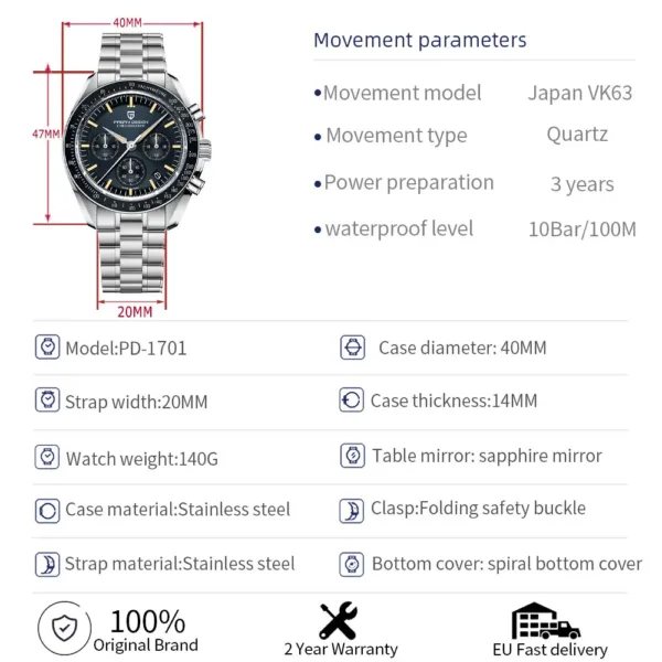 2025 New PAGANI DESIGN Tribute to CK2998 Moon Watch Retro Luxury Quartz Watches For Men Stainless steel Sport Chronograph Man 6