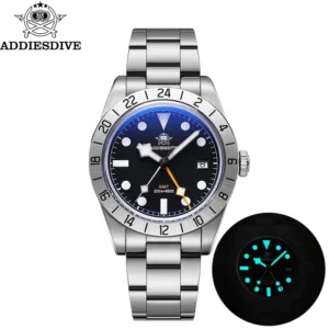 ADDIESDIVE Top Brand 39mm Quartz GMT Watches 20Bar Waterproof Luminous Bubble Mirror Sport Glass Watch for Men Relogio Masculino 1