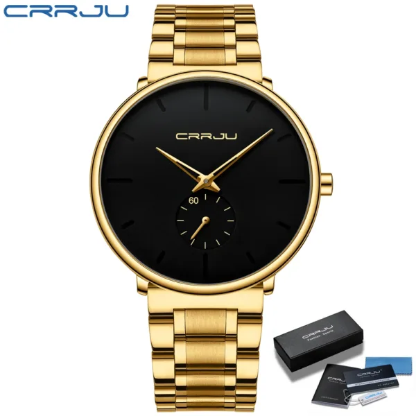 CRRJU Wristwatch For Men Military Sport Wrist Watch Gold Quartz Steel Waterproof Male Clock Watches Relogio Masculino 2