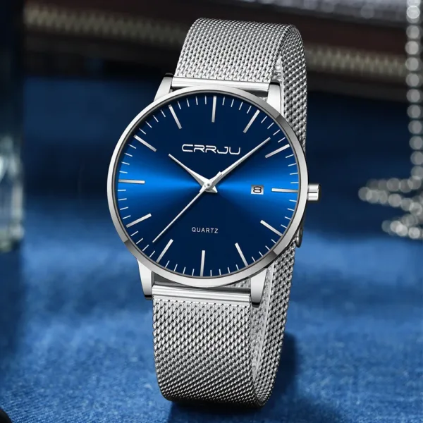 CRRJU Watch for Men, Stainless Steel 40mm with Mesh Strap Mens Watches,Classic Ultra Slim 7mm Men's Wrist Watches Automatic 4