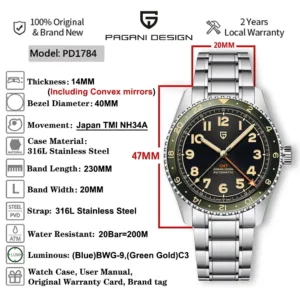 （Local delivery）PAGANI DESIGN 2025 New NH34 GMT Men's Automatic Mechanical Watch Stainless Steel Sapphire 20Bar C3 reloj hombre 2