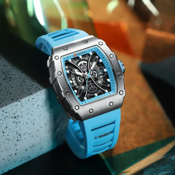 CURREN Men 3D Watch Top Brand Quartz Stainless Steel Watches Waterproof Creative Clock Silicone Strap Wrist watch 4