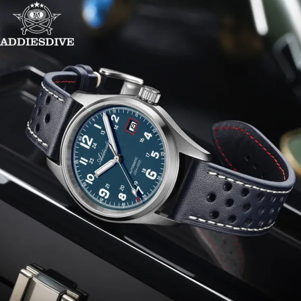 ADDIESDIVE Men's Automatic Watch NH35A Mechanical Watch Waterproof Analog Watch Sapphire Glass BGW9 Luminous with Leather Strap 1