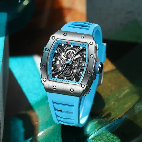 CURREN Men 3D Watch Top Brand Quartz Stainless Steel Watches Waterproof Creative Clock Silicone Strap Wrist watch 5