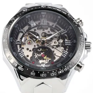 New WINNER Relojes Watches Top Branded Mens Classic Stainless Steel Self Wind Skeleton Mechanical Watch Fashion Cross Wristwatch 2