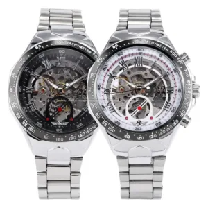 New WINNER Relojes Watches Top Branded Mens Classic Stainless Steel Self Wind Skeleton Mechanical Watch Fashion Cross Wristwatch 5