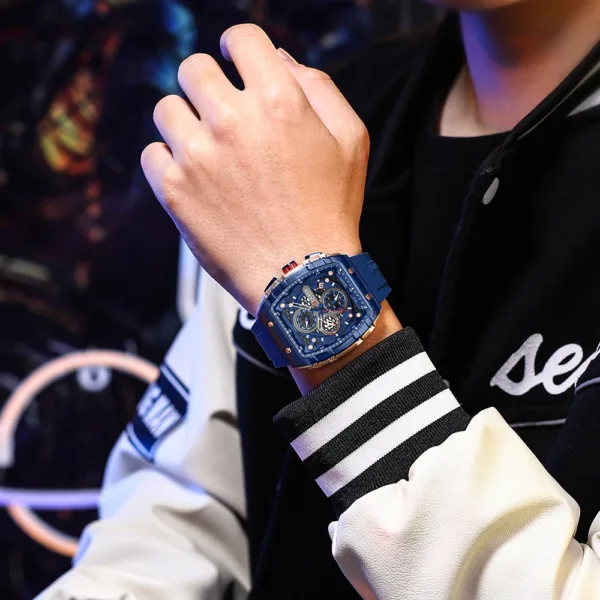 CURREN Fashion men watch brand unique square design luxury quartz sports tape watches men waterproof 2