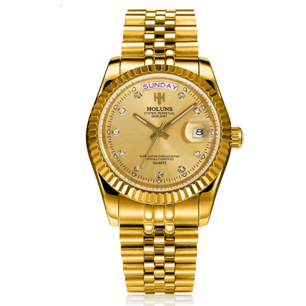 DD41mm HOLUNS Luxury Men Watches Japan MIYOTA Quartz Movt Stainless Steel Classic Business Golden Wristwatch Waterproof 6