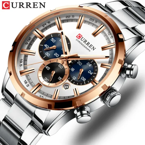 CURREN Mens Watches Top Brand Luxury Fashion Business Quartz Watch Men Sport Full Steel Waterproof Black Clock relogio masculino 1