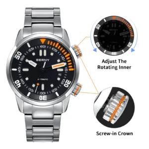 BERNY Automatic Dive Watch for Men Super Luminous Original Design 20ATM Diver Wristwatch Sapphire, Local Warehouse Fast Delivery 5