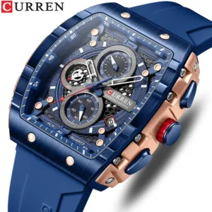 CURREN Fashion men watch brand unique square design luxury quartz sports tape watches men waterproof 1