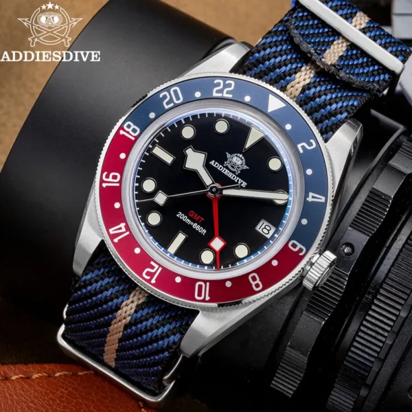 ADDIESDIVE Luxury GMT515-24H Men's Watch Diver 200m Bubble Mirror Glass BGW9 Super Luminous Stainless Steel Men's Analog Watches 5