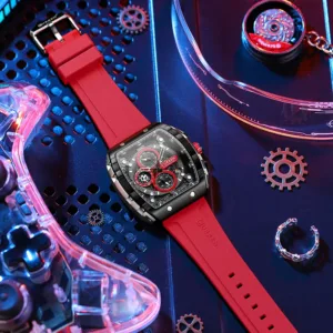 CURREN Sport Chronograph Quartz Watch for Men Fashion Blue Silicone Strap Tonneau Dial Wristwatch with Date 3atm Waterproof 4