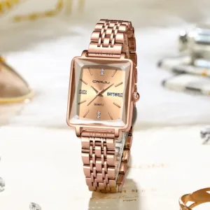 CRRJU Women's Dress Watch - Waterproof Square Quartz Wristwatch with Steel Bracelet and Date 4