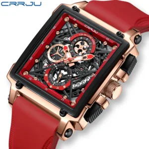 CRRJU Fashion Sports Watches with Large Dial Unique RectangularHollow Design Quartz Wristwatches with Chrongraph Auto Date 3