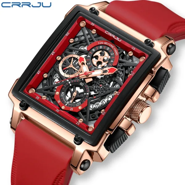 CRRJU Fashion Sports Watches with Large Dial Unique RectangularHollow Design Quartz Wristwatches with Chrongraph Auto Date 3