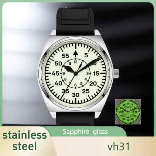 Vh31 Men Watches Sapphire Crystal Luminous Dial waterproof 5Bar 316L Stainless Steel vintage Pilot Beat Quartz Men watch 2025New 1