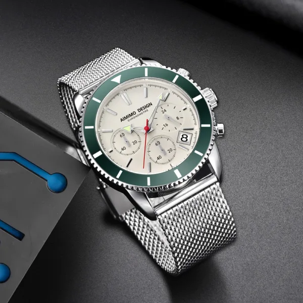 Men Panda Watches Date Chronograph Stop Quartz Watches Calendar Luminous Men`s Watch 42mm Dial 3ATM Relogio Masculino 6