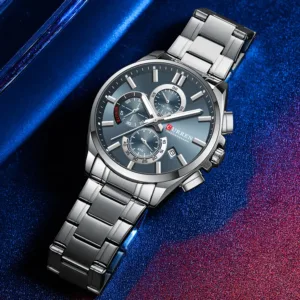 CURREN Men's Watches Top Brand Luxury Watch for Men Original Waterproof Stainless Steel Chronograph Moon Phase Date Rota Dial 6