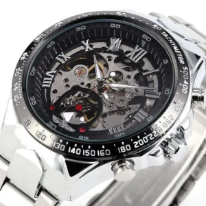 New WINNER Relojes Watches Top Branded Mens Classic Stainless Steel Self Wind Skeleton Mechanical Watch Fashion Cross Wristwatch 1