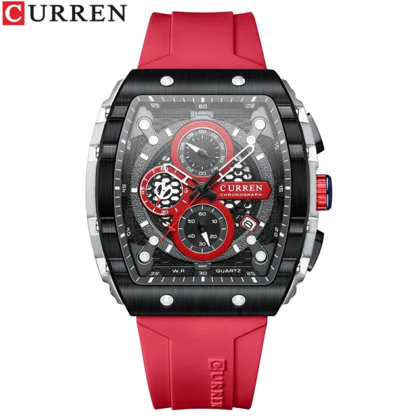 CURREN Sport Chronograph Quartz Watch for Men Fashion Blue Silicone Strap Tonneau Dial Wristwatch with Date 3atm Waterproof 2