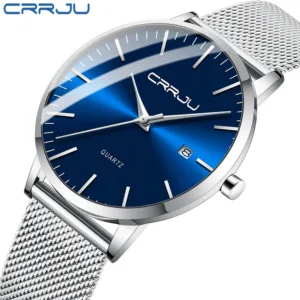 CRRJU Watch for Men, Stainless Steel 40mm with Mesh Strap Mens Watches,Classic Ultra Slim 7mm Men's Wrist Watches Automatic 3