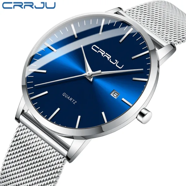CRRJU Watch for Men, Stainless Steel 40mm with Mesh Strap Mens Watches,Classic Ultra Slim 7mm Men's Wrist Watches Automatic 3
