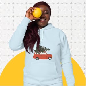 Christmas Tree Car Unisex Hoodie – Soft Cotton Holiday Pullover