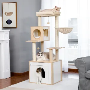 Cat Tree with Litter Box Enclosure Large Wood Cat Tower with Storage Cabinet and Cozy Cat Condo Sisal Covered Scratching Post 1