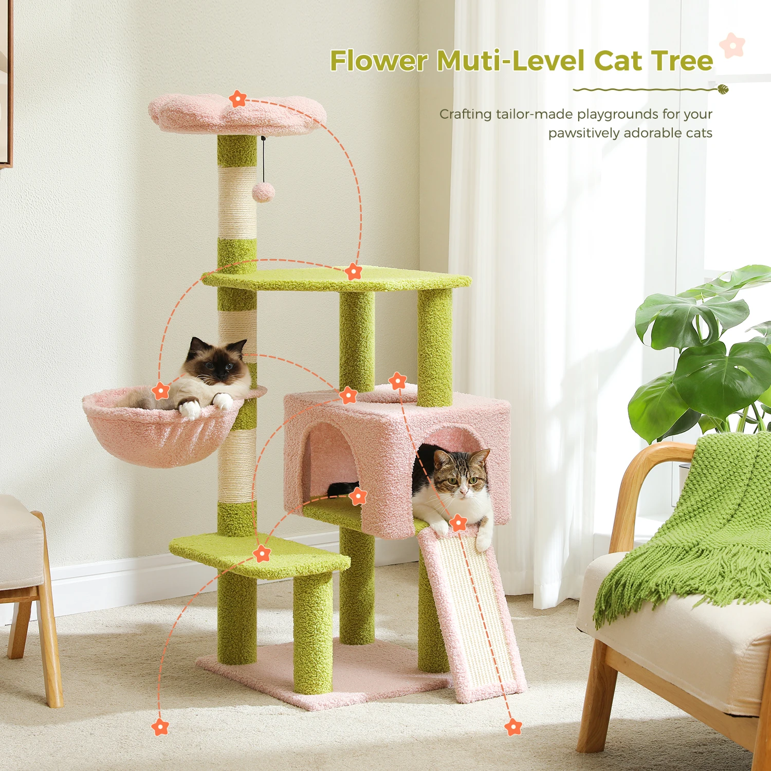 Multi-Level Flower Cat Tower with Sisal Scratching Posts 3 Multi-Level Flower Cat Tower with Sisal Scratching Posts 3