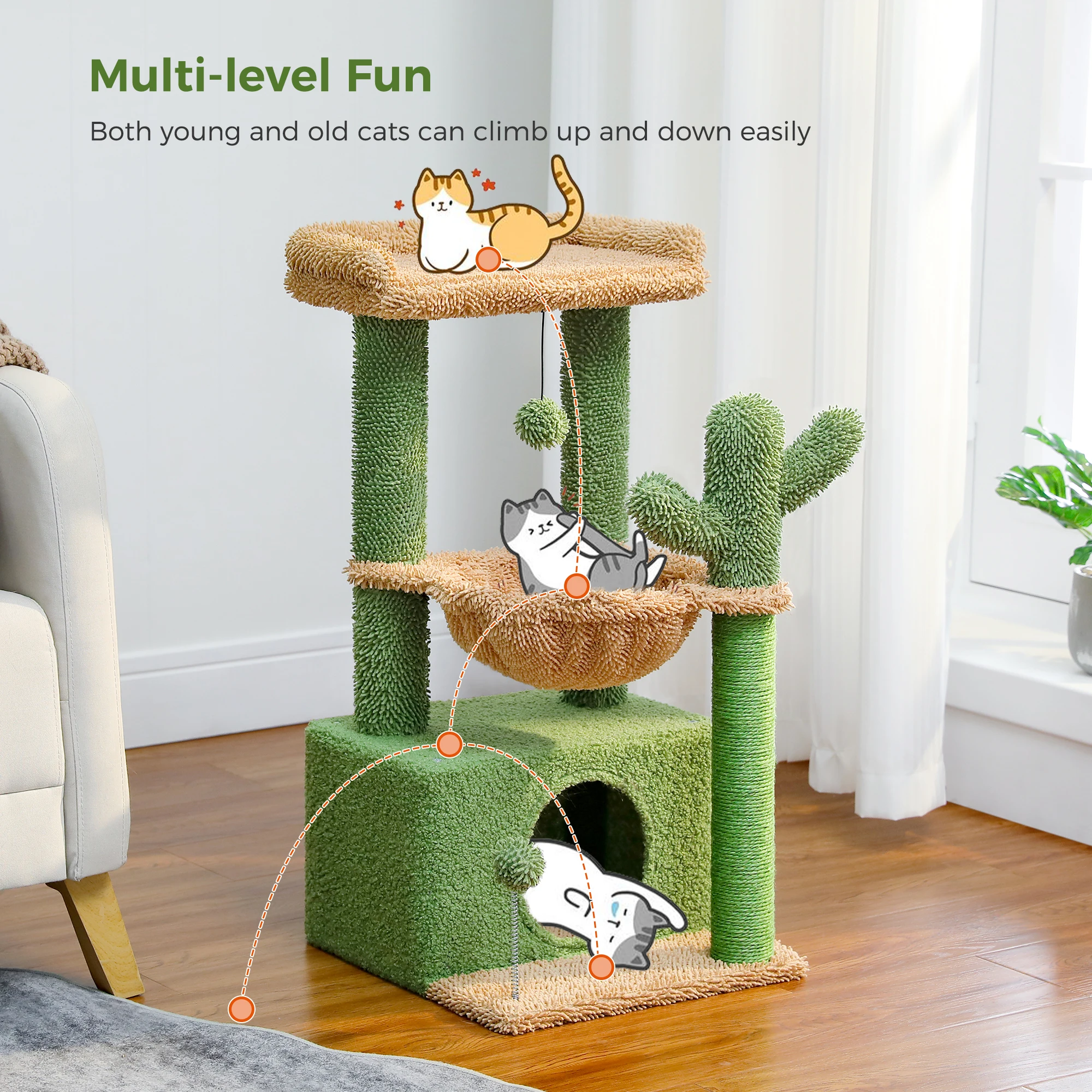 4-in-1 Cat Tree with Condo, Hammock & Top Perch 16 4-in-1 Cat Tree with Condo, Hammock & Top Perch 16